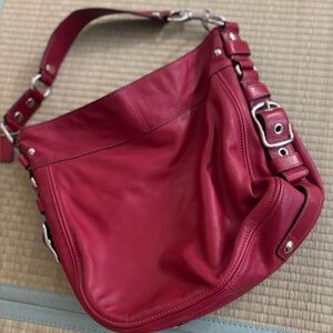 Vintage red leather pebbled Coach Hobo Bag